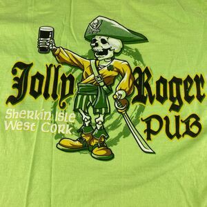 Jolly Roger Pub Ireland T Shirt Mens XL Green Pirate Skeleton West Cork Irish